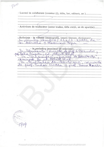 M-1304-2 - Fisa de scriitor TULAI IOSEFINA OLIMPIA